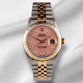 Rolex Datejust 36mm 18k YG & Steel Fluted Pink MOP Diamond Dial Watch 16013